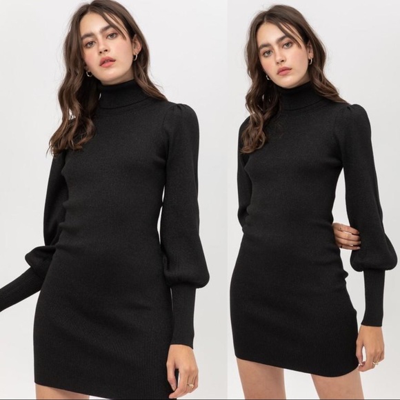 Infinity Raine Dresses & Skirts - ABOUT FABULOUS METALLIC PUFF SLEEVE SWEATER DRESS